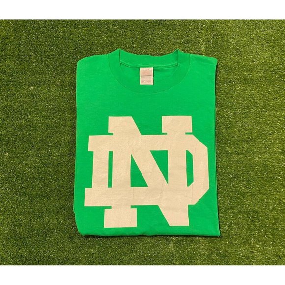 Retro Y2K Fruit of The Loom Notre Dame Fighting Irish Big logo t-shirt XL green - Picture 1 of 12